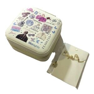Taylor Swift Jewelry Case Travel Organizer + Swiftie Necklace Set